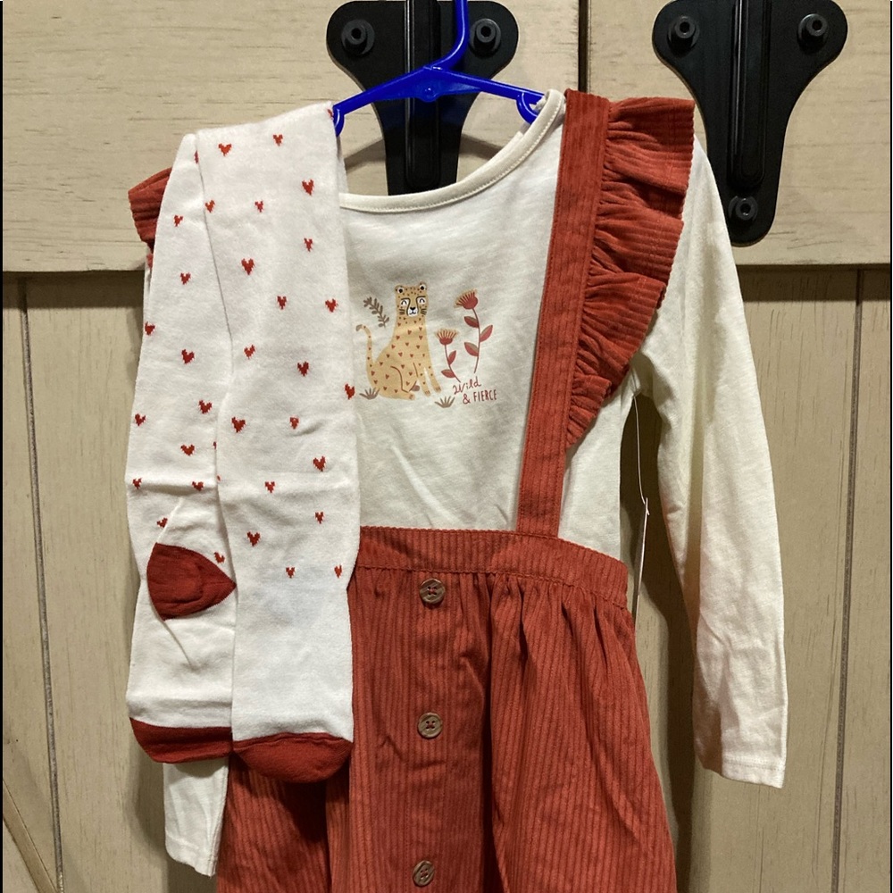 NWT cute corduroy skirt overall set with matching stockings!